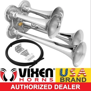 VIXEN HORNS TRAIN AIR HORN 4 TRUMPETS CHROME PLATED FOR TRUCK/CAR LOUD SOUND DB - Foto 1 di 9