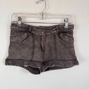 Doma Lamb Leather Mini Shorts 28" S Grey Brown Washed Vintage Finish $500 - Bild 1 von 18