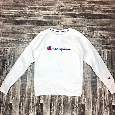 Champion Women White Crewneck Sweatshirt Size M Med Long Sleeve W/ Logo • 6€