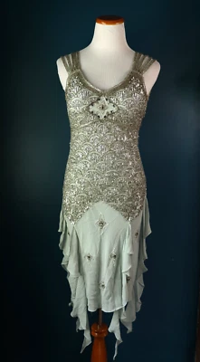 Vintage Sue Wong Nocturne Y2K Silk Beaded Handkerchief Slip Dress Gown Fairy 4 - Image 1 of 4