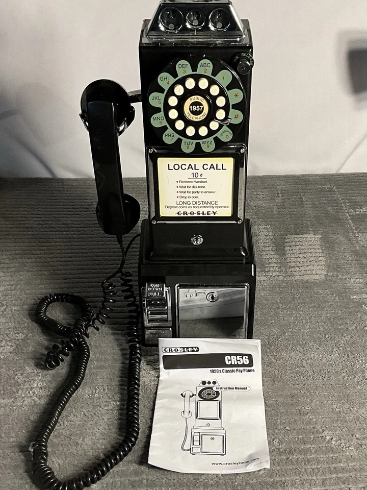 Teléfono Público Crosley Años 50 (CR56) Antiguo Estilo Giratorio Pulsador CON Llave Foto 1 de 4