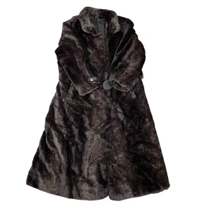 Damen Kunstfell Mint Mantel Mittelbraun Gefüttert Plüsch Winter Langarm Kragen - Bild 1 von 4