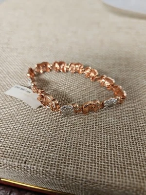 Brazalete de eslabones de elefante tono oro rosa con detalles de cristal pavé 7,5" NUEVO Foto 1 de 4