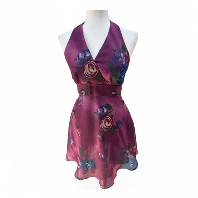 Mini Vestido Floral Halter XOXO Años 90’s En Púrpura Oscuro/Malva Talla Mujer’s 3 Foto 1 de 4