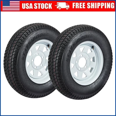 2 Pack Trailer Tire On Rim ST175/80D13 175/80 D 13 LRC 5 Lug White Spoke Wheel — 第 1/4 张图片
