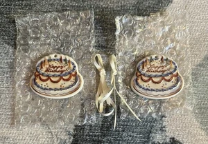 Juego de 2 corbatas Longaberger FELIZ CUMPLEAÑOS pastel con velas NUEVO 23063 - Imagen 1 de 3