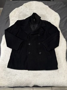 Calvin Klein Mens Double Breast Black Coat Size Medium Wool Blend Preppy - Picture 1 of 9