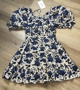 Ulla Johnson Celia Dress Lapis Floral Print Mini Puff Sleeve Tiered Size 0 Blue - Picture 1 of 18