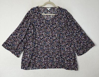 J. Jill блузка Дикси цветочный 3/4 рукав v-образным вырезом Flowy решетка размер L новый без ЯРЛЫКОВ - Изображение 1 из 4