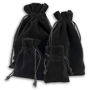 12-Pack X-Large Heavyweight Velvet Bags with Cord Drawstring (6x8, Black) for Ta