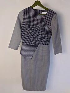 Vestido The Fold London "Rosemead" azul marino y gris pata de gallo cuadros peplum talla 8 - Imagen 1 de 11
