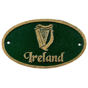 Gaelic Harp Ireland Wall Plaque Green Cast Iron Irish Sign - Picture 1 of 2