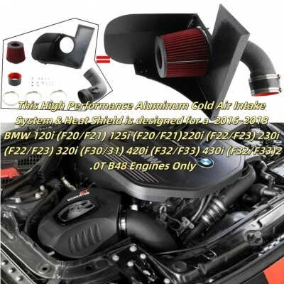 Kit de admisión de frío de 3" y filtro + protector térmico para motor BMW 125i F20/F21 2.0T B48 16-18 Foto 1 de 4