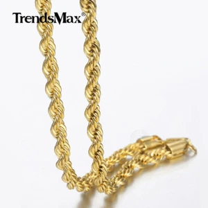 Collar de cuerda trenzada enchapado en plata/oro de acero inoxidable cadena para hombre 22 pulgadas - Imagen 1 de 16