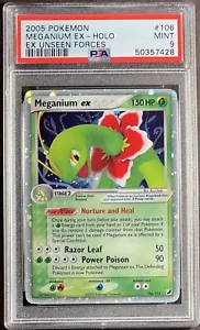 2005 Pokémon EX Unseen Forces 106 Meganium EX Holo PSA 9 Mint - Picture 1 of 2