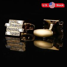 Gold Square Luxurious Cufflinks Shirt Cuffs Jewelry Rhinestones As Gifts for Men