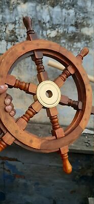 Wood Ship Wheel ~ Nautical Boat Wooden Brass Steering ~ 12  • 39.63$