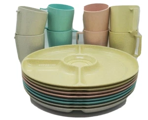 Gothamware Melemine Tassen & Teller 16 Stück geteilt Teller 4 Farben MCM Vintage Camping B - Bild 1 von 12