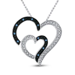 Sterling Silver Womens Round Blue Color Enhanced Diamond Heart Pendant 1/20 Cttw - Picture 1 of 1