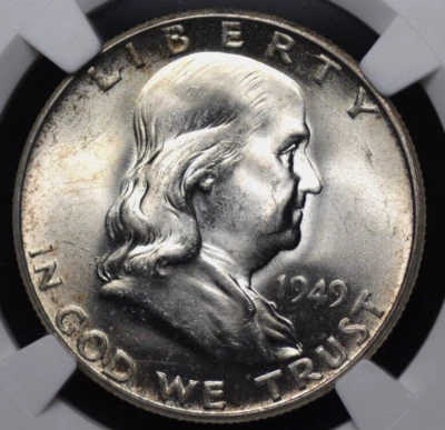 1949 FRANKLIN HALF DOLLAR NGC MS 64 FULL BELL LINES GORGEOUS WHITE SILVER SATIN - Image 1 of 4
