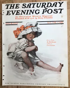 Original SAMSTAGABEND POSTBRIEF 1909 Mädchen Muscheln am Strand ILLUSTRATION - Bild 1 von 3