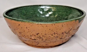 Vintage 1983 Jeff Dunn Ornate Pottery Bowl Green Inside Signed 8 3/4" - Picture 1 of 14