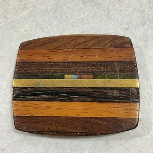 Vintage Taraceado Madera Turquesa Latón Hebilla de Cinturón - Imagen 1 de 3