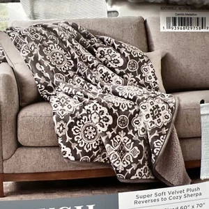 NWT Members Mark Sherpa Throw Camilla Medallion Velvet Plush 60”x70” Grey Gray - Picture 1 of 9
