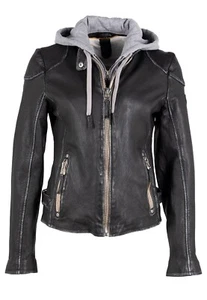 $ 361 Neu mit Etikett Mauritius Finja RF graphitfarbene Lederjacke Reißverschluss Fleece dicke Kapuze S - Bild 1 von 24