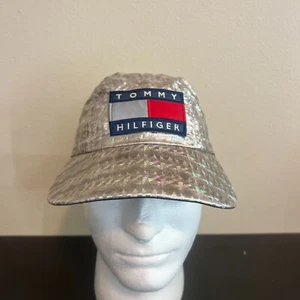 Vintage Tommy Hilfiger StrapBack Hat Cap Metallic Panel Hat 90s USA Silver - Picture 1 of 8