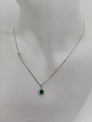 COLLANA E CIONDOLO DA DONNA CON CRISTALLO VERDE E ZIRCONI IN  ARGENTO 925 (0406) - Immagine 1 di 4