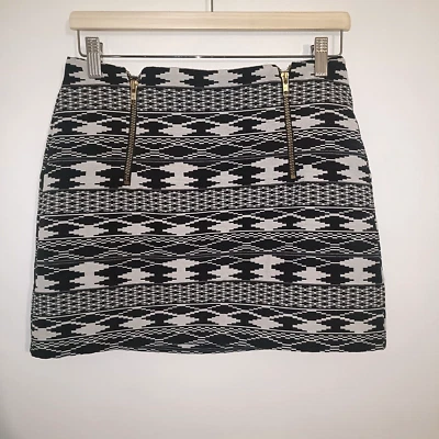 Warehouse Womens Skirt Black White Size UK 10 Wool Cotton Mix Aztec Mini Lined - Image 1 of 4