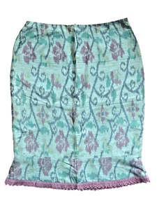 Nanette Lepore 8 Skirt Pencil Straight Blue Muted Roses 100% Silk Crochet Hem  - Picture 1 of 4