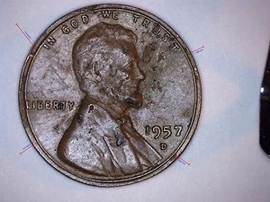 1957 D Wheat Cent Error on Rim & off center - Picture 1 of 4
