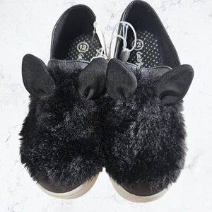New Cat & Jack Delmi Black Faux Fur Bunny Cat Slip On Shoes Sneakers Toddler 12 - Picture 1 of 4