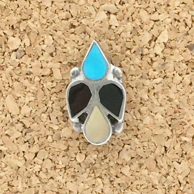 ZUNI thunderbird tie tack - sterling silver turquoise onyx inlay - hat lapel pin - Image 1 of 4