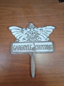 Antique Halloween Brass Gargoyle Crossing Yard Stake - Picture 1 of 9