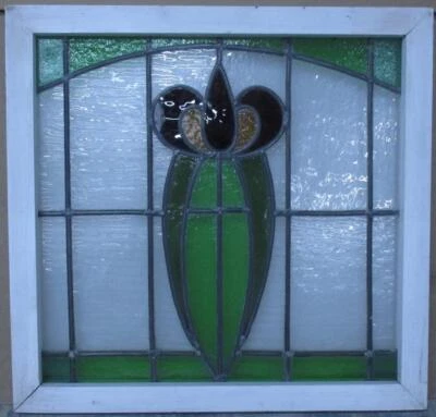 EDWARDIAN ENGLISH LEADED STAINED GLASS WINDOW PRETTY FLORAL 23 1/2" x 22 1/2" - Image 1 of 3