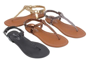 Women's Sandals Gladiator Roman Flats Classic Thongs T Straps Shoes, Sizes: 5-11 - Picture 1 of 5