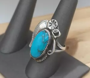 Sterling Silver & Turquoise Vintage Ring Native Southwestern Signed "T" 8.5 - Picture 1 of 12