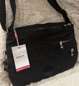 100% Genuine Kipling Alvar BPC Dots Black Medium Shoulder Cross Bag - Picture 1 of 7