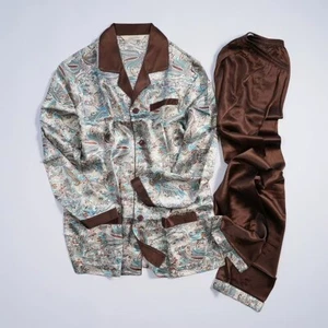 Herren 19MM 100% Seide Pyjama Set Langarm Seide Nachtwäsche M L - Bild 1 von 10