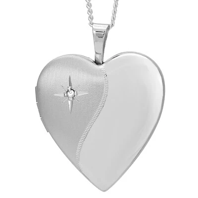 Medallón foto familiar corazón plata de ley y diamantes con cadena de 18" y caja de regalo Foto 1 de 4