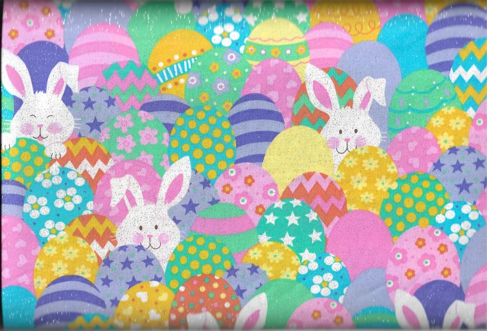 45" 100% cotton Easter fabric "Bunnies & Eggs" by Fabric Traditions - Image 1 of 1