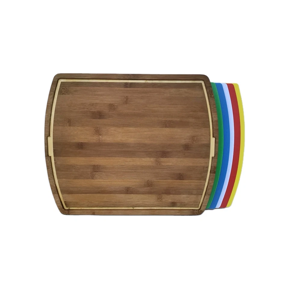 Режущая доска бамбук с 5 цветными кодированными рубильными ковриками Seville Classics - Изображение 1 из 4