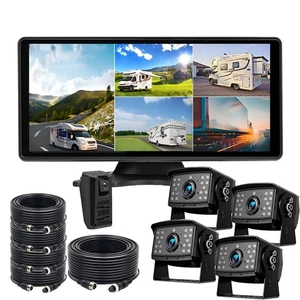 4-Pin 10.36" IPS Quad Split Monitor 5CH DVR Reversing Camera for Trucks Buses - Picture 1 of 18