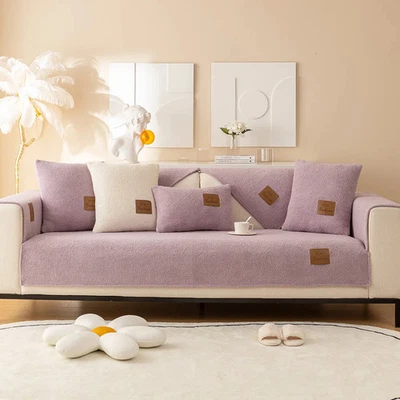 Warm Thick Lamb Plush Sofa Towel Solid Color Soft Non-slip Couch Cover Slipcover - Image 1 of 4