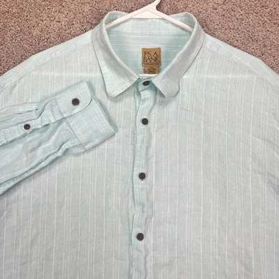 Jos A Bank 100% Linen Button Down Shirt Mens XXL Blue Textured Long Sleeve - Image 1 of 4
