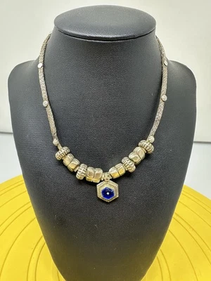 "Collar floral gargantilla de plata de ley con colgante hexagonal esmaltado azul 21 g 14""" Foto 1 de 4