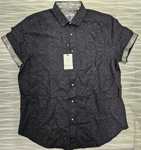 Robert Graham Button Hemd Herren XL schwarz geblümt Kurzarm Paisleybesatz NEU - Bild 1 von 8